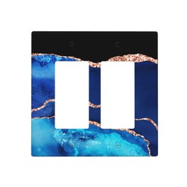 Blue Gold Marble Double Rocker Light Switch Cover 2 Gang Decorative Wall Plate GFCI Electrical Switchplate Faceplate for Bedroom Living Room Bathroom Home Decora