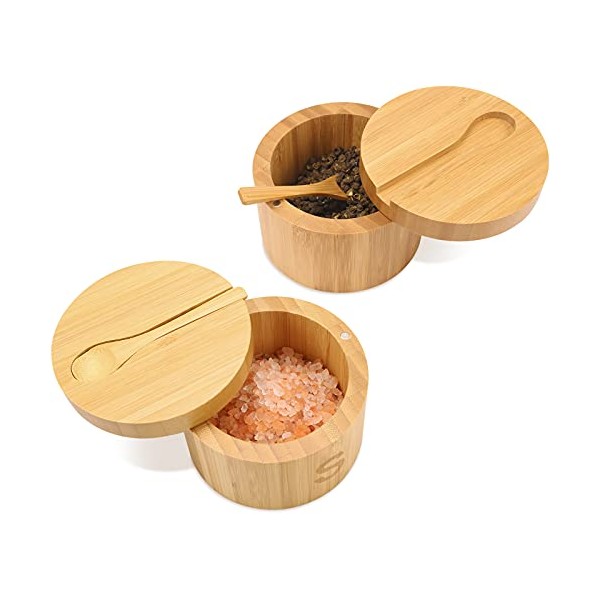 Bamboo Salt Cellar with Spoon by HTB, Kitchen Spice Containers