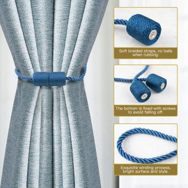 Strong Magnetic Curtain Tiebacks,Curtain Ties for Home Bedroom Office Decorative Curtain (2, Blue)