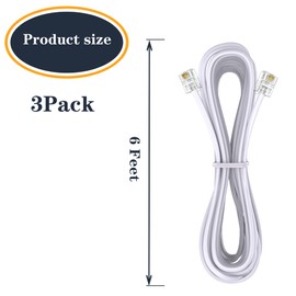 Ubramac 3Pack Phone Telephone Extension Cord 6 inch Cable Line with Standard RJ11 6P4C Plugs for Landline Phone and Fax (3, White, 6.6FT)