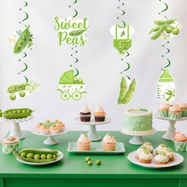 Cheereveal Pea Baby Shower Decorations for Twins, 24PCS Green Sweet Peas Hanging Swirls Ceiling Streamer, Vegetable Themed Birthday Gender Reveal Party Supplies