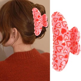 Valentine's Day Hair Claw Clips for Women and Girls Love Heart Prints Hair Clips Banana Jaw Clips Strong Non-slip Semicircle Barrettes Claw Clip Valentine's Day Hair Accessories 1PCS