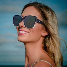 PSI Large Polarized Wraparound Sunglasses Square Sun Glasses 100% UV Protection for Women Men Purple