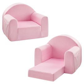 Ulax furniture Kids Sofa Couch, Toddler Armrest Chair, 2-in-1 Convertible Baby Sofa Chair for Boys and Girls (Pink)