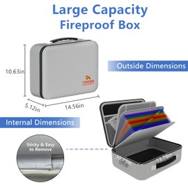 TIGERKING Fireproof Document Box Hard Shell, Fire Proof File Box for Documents with Combination Lock, File Safe Boxs Fireproof Waterproof with Handle, Durable Organizer for Home Office Storage - Grey