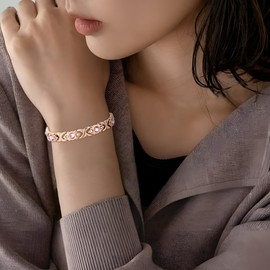 HyyMe Magnetic Bracelet, Adjustable Size, Static Removal Bracelet, For Women, 4 in 1 Magnets, Magnet, Germanium, Women's, Gentle Pop, Diamond Sparkle, Birthday Gift, Valentine's Day Gift, Stainless