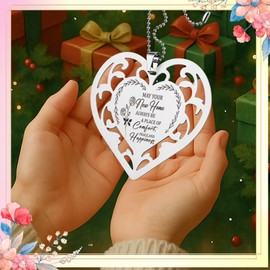 New Home Gift Stainless Steel Heart Ornament, “May Your New Home Always Be...” Hanging Hollow Heart Tag with Floral Design, Housewarming Decor Keepsake,XXU6