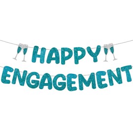 Breling Pre Strung Happy Engagement Banner Glitter Happy Engagement Party Decorations Engaged Banner Engagement Decorations Signs Party Decor Wedding Engagement Banners (Teal)