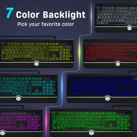 Backlit Large Print Keyboard, Wired Light Up Keyboards with 7-Color Backlit, Wrist Rest, Oversize Letters Keys Easy to See and Type, Corded Full-Size Keyboard for Windows Desktop, Laptop, PC, Gaming