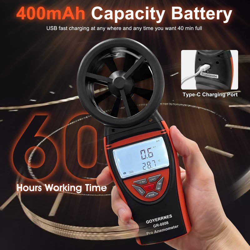 Handheld Wind Gauge Digital Anemometer 0.3~30m/s Wind Speed Meter GR-8808,