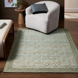 TOWN & COUNTRY TERRA Nalani Textured Diamond Hand-Knotted Flatwoven 100% Natural Jute Area Rug, Olive Green, 6'x9'