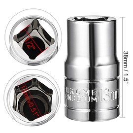 TOP-VIGOR 2Pcs 1/2-Inch Drive 13mm 6-Point Shallow Socket, Metric, Cr-V Drive Socket for Auto Repairing and Household