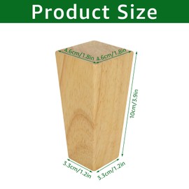 VIDETOL Pack of 4 Furniture Feet, Wooden Square, 10 cm Table Legs, Wood, Furniture Legs, Solid Wood, Bed Feet Wood with Mounting Plates, Rubber Pads and Screws, Wooden Feet for Furniture, Bed, Sofa