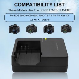 LC-E8 LC-E8C LC-E8E Battery Charge for Canon: Compatible for EOS 550D 600D 650D 700D T2i T3i T4i T5i Kiss X4 X5 X6i X7i Camera Power Supply Cord