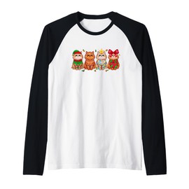 Christmas Persian Cat Holiday Lights Gingerbread Costume Raglan Baseball Tee