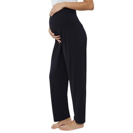 Joyaria Maternity Summer Pants Loose Pregnancy Pants Over The Belly for Work Casual Sweatpants Pajama Pants Comfy Lounge Pants Yoga Pants(Black,Small)