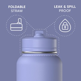 Hydrapeak 32oz Sport Insulated Water Bottle with Straw or Chug Lid, Leak & Spill Proof, Keeps Drinks Cold for 24 Hours, Hot for 12 Hours, Premium Stainless Steel Water Bottles (32oz, Periwinkle)