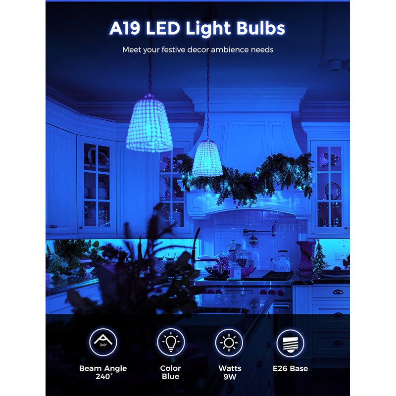 DORESshop Blue Light Bulbs, 9W (60 Watt Equivalent) - E26