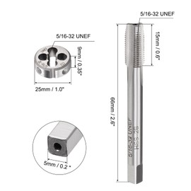 QUARKZMAN 2-Piece 5/16-32 UNEF Metric Tap and Matrix Set, HSS Machine Thread Screw Tap with Alloy Tool Steel Round Thread Die Silver Tone