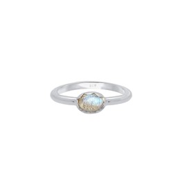 Elli Women's Vintage Look Basic Ring with Labradorite Gemstone in 925 Sterling Silver, Sterling Silver, Labradorite