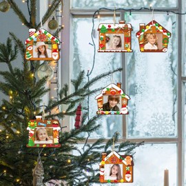 80UncleKimby 56Pcs Christmas Gingerbread House Picture Frame Crafts Kit - DIY Xmas Photo Ornaments Bulk Decorations for Winter Holiday Party Supplies Decor（Assembly Needed）
