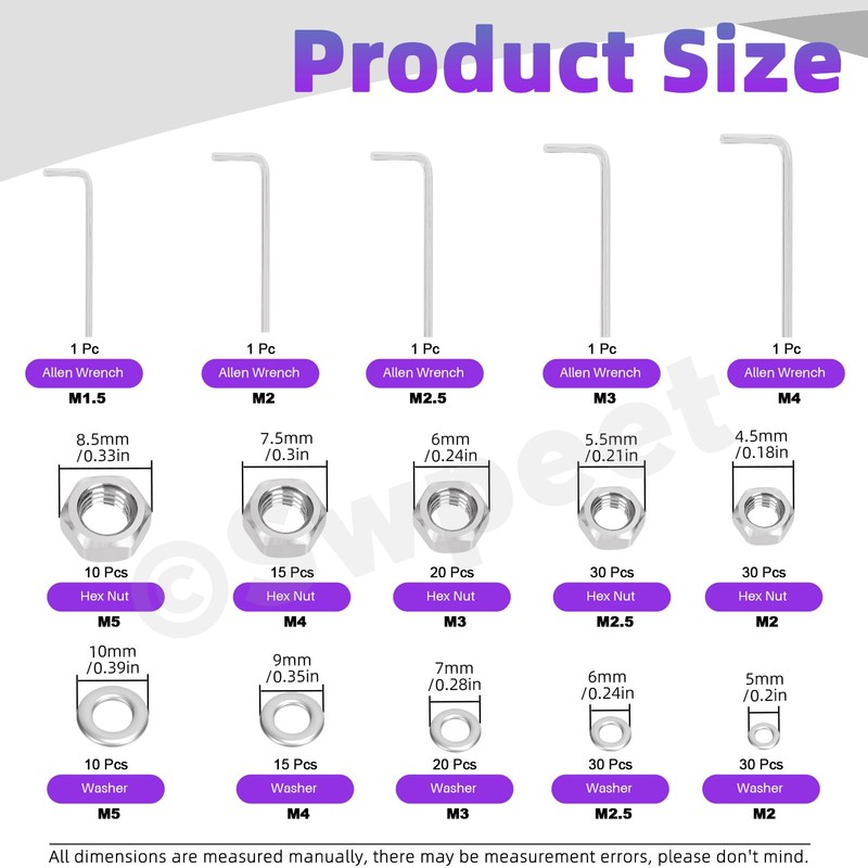 Swpeet 385 Pieces 5 Sizes M2 M2.5 M3 M4 M5