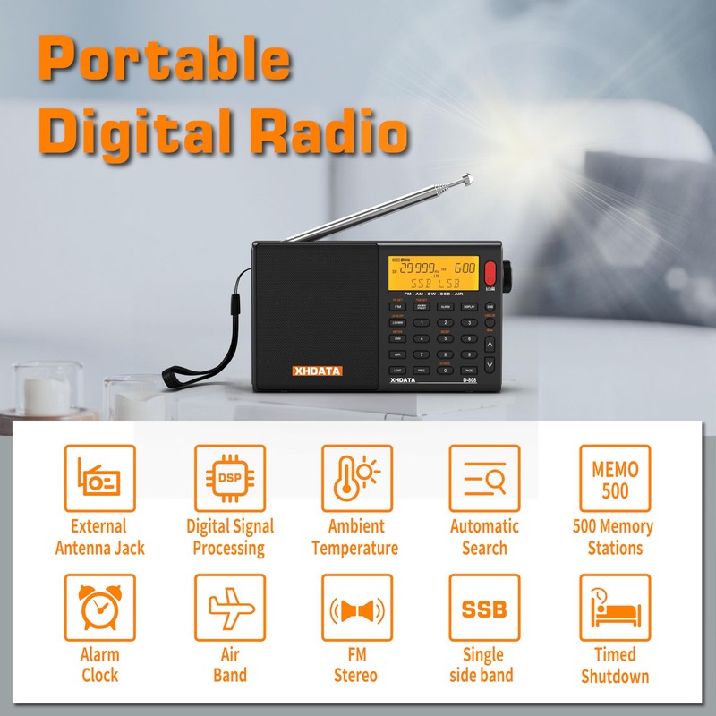 XHDATA D-808 Portable Digital Radio FM SW MW LW SSB
