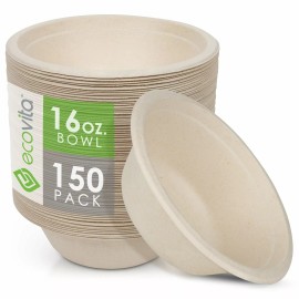 100% Compostable Paper Bowls [16 oz.] – 150 Disposable Bowls Eco Tree Free