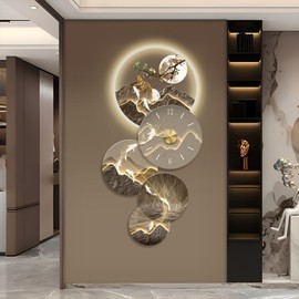 XQDYSG 3D Wall Art Decor with Clock, Large Wall Hanging Sculpture Painting with LED Light, Modern Home Decorative Wall Lamp for Living Room Bedroom Entrance Office Decoration