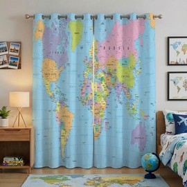 terxgrl World Map Blackout Curtains for Bedroom Living Room, Colorful Educational Geography Political Map Window Drapes for Youth Playroom Study Room, 84 x 84 Inch