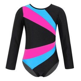 SEAUR - Girls' Long Sleeve Leotard Black Sleeveless Dance Ballet Yoga Clothing Classic Jersey Gymnastics 5-14 Years, Blue-Red-Black1