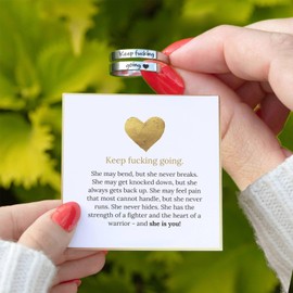 Bopiu Keep Fxxking Going Ring for Women, Stainless Steel Spiral Wrap Healing Rings, Adjustable Heart Ring, Inspirational & Heart felt Gift, Stainless Steel, No Gemstone