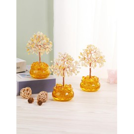 JSDDE 7 Chakra Feng Shui Tree, Healing Stones Gemstones Tree, Money Tree, Tree of Life Decoration, Crystal Tree, Lucky Charm, Spiritual Feng Shui Decoration (Citrine)