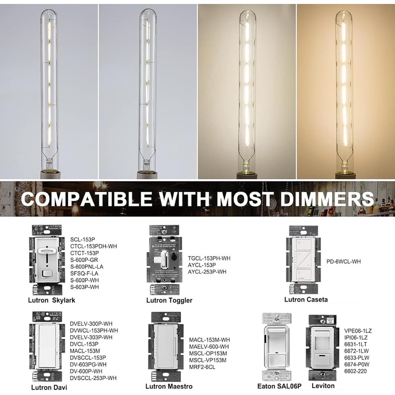T10 Dimmable LED Tubular Bulb, Long Tube Edison Light Bulb