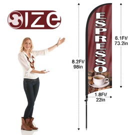 Espresso Advertising Swooper Flag Banners, Espresso Feather Flags with Pole and Ground Stake, Advertising Feather Banners Sign for Espresso Business 8FT