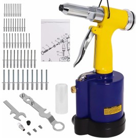 Pneumatic Rivet Gun 1/4", 3/16", 1/8", 5/32" and 3/32" Capacity Nose Pieces with 50PCS Rivets, 𝙐𝙥𝙜𝙧𝙖𝙙𝙚 Pop Pneumatic Riveting Gun Set Heavy Duty Air Rivet Gun