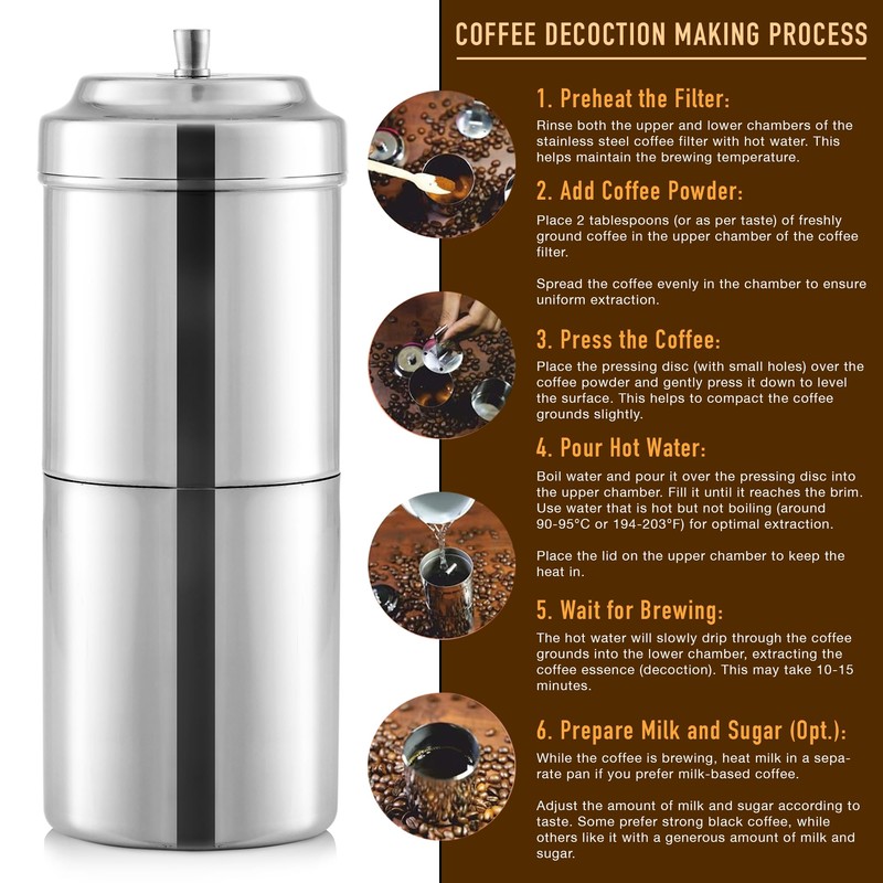 KSJONE South Indian Filter Coffee Maker 10 oz, 4-6 Cups