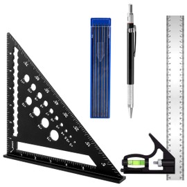 Zimmermannswinkel 185mm, Kombinationswinkel 300mm, Metrisches Dreieckslineal, Tischler Bleistifte und 12 Ersatzminen für Holzarbeiten Zimmermann