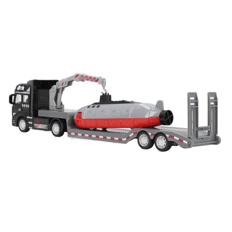 Alloy Semi Flatbed Trailer Truck Toy with Submarine Educational Realistic