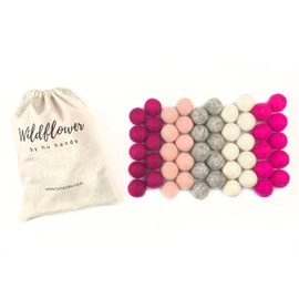 Wildflower by hu hands Cozy Love Wool Pink Felt Balls | Pink and Gray Colors for DIY Pom Craft, Garland, Baby, Decor, Essential Oil, Cat | .8 - 1 Inch | 2.5 CM | Bulk Handmade 50 Pompoms | Muslin Bag