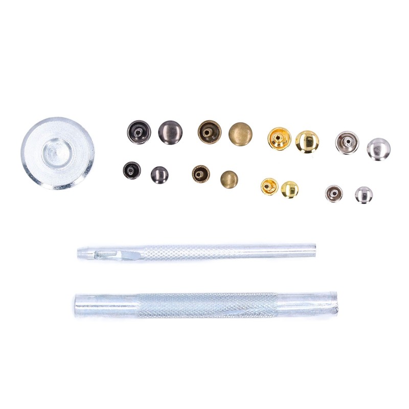 240Pcs Leather Rivet Double Caps Tubular 2 Sizes Metal Set