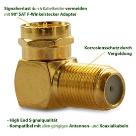 4 x F-angle plug, high end antenna plug, angle adapter, antenna cable, satellite F adapter, gold plated, F-connector, F connector, transition HD TV angle adapter, gold-plated