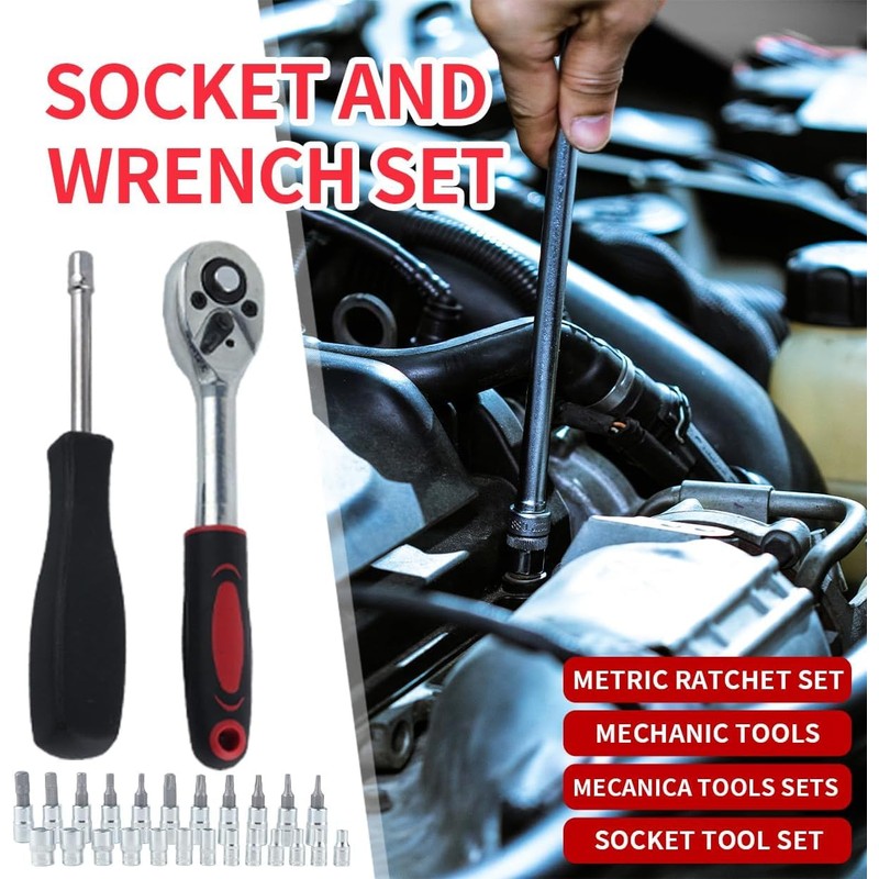 hmevsafinect 1/4 Inch Drive Socket Ratchet Wrench Set, 45 Pieces