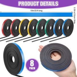 Saypacck 8 Rolls Magnetic Tape Roll Thin Strips, 0.39 in x 33 ft Magnetic Whiteboard Graphic Decorative Dry Erase Colorful Magnetic Board Dividers for Marking Line Classroom Office Art(Mixed Color)