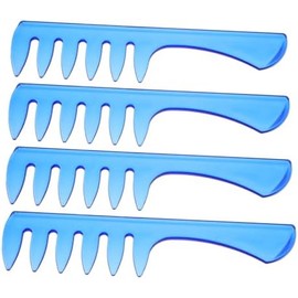Peine para Tupé Vintage de Plástico Azul, 4 Piezas para Hombre Dientes Anchos, Cómodo y Apto para Cabello Grueso, Uso en Barbería y Salón Masculino