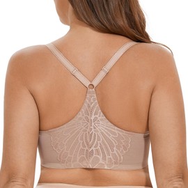 CASOLACE Women's Front Closure Lace Plus Size Underwired Unlined Racerback Bra Beige 34B