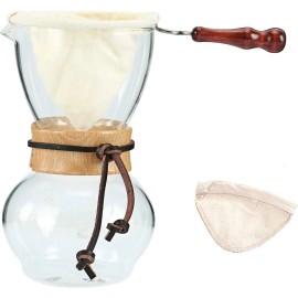 Homend Woodneck Drip Pot 480CC 4cups Coffee Maker Heat Resist Glass Coffee w/ 2 Filters