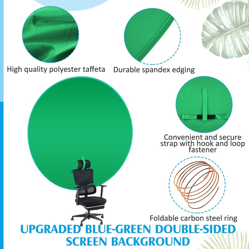 Briwooody Collapsible Blue Green Screen Backdrop (56") Double Sided Webcam