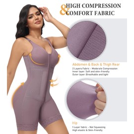 M MYODRESS Fajas Colombianas Moldeadoras Full Body Shapewear for Women Tummy Control Bodysuit Post Surgery Compression, Purple, Medium