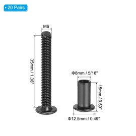 PATIKIL M6 x 35 mm Hex Chicago Screws, 20 Set Binding Screw Posts Connecting Hex Drive Socket Cap Bolt Nuts for Scrapbook Leather Belt Album Photo Furniture Repair, Black